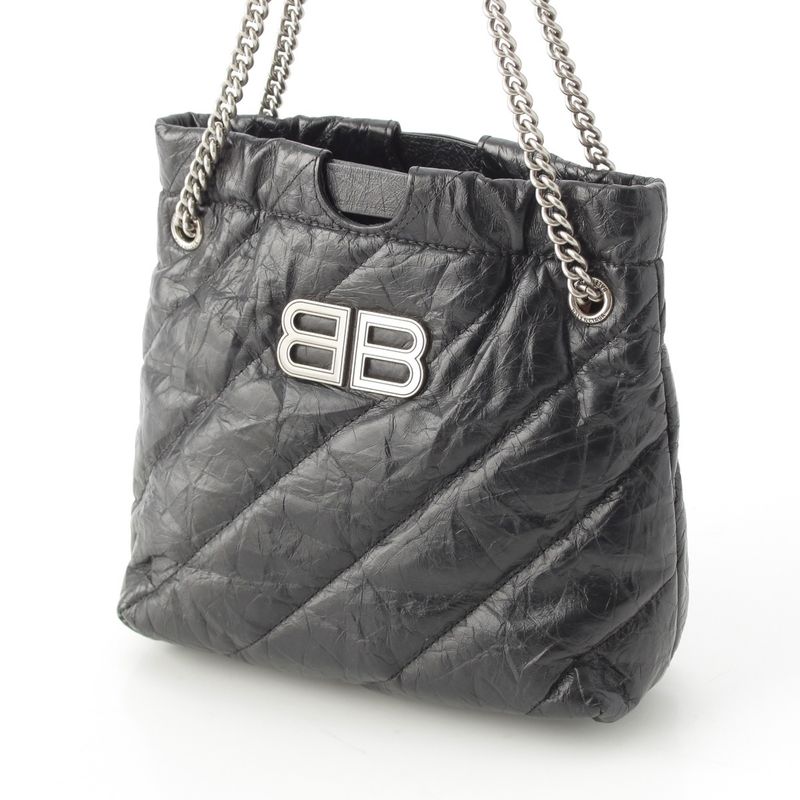 Balenciaga Crush XS Leather BB Logo 2-Way Chain Shoulder Bag Black