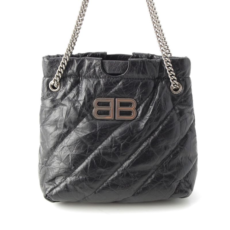 Balenciaga Crush XS Leather BB Logo 2-Way Chain Shoulder Bag Black