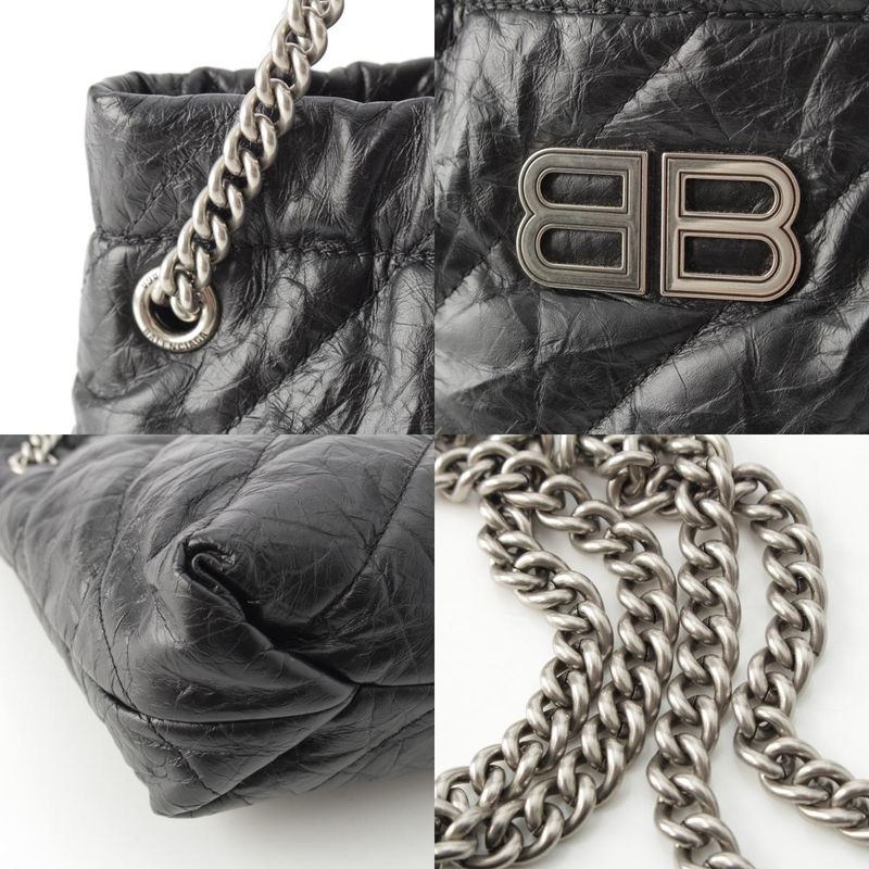 Balenciaga Crush XS Leather BB Logo 2-Way Chain Shoulder Bag Black