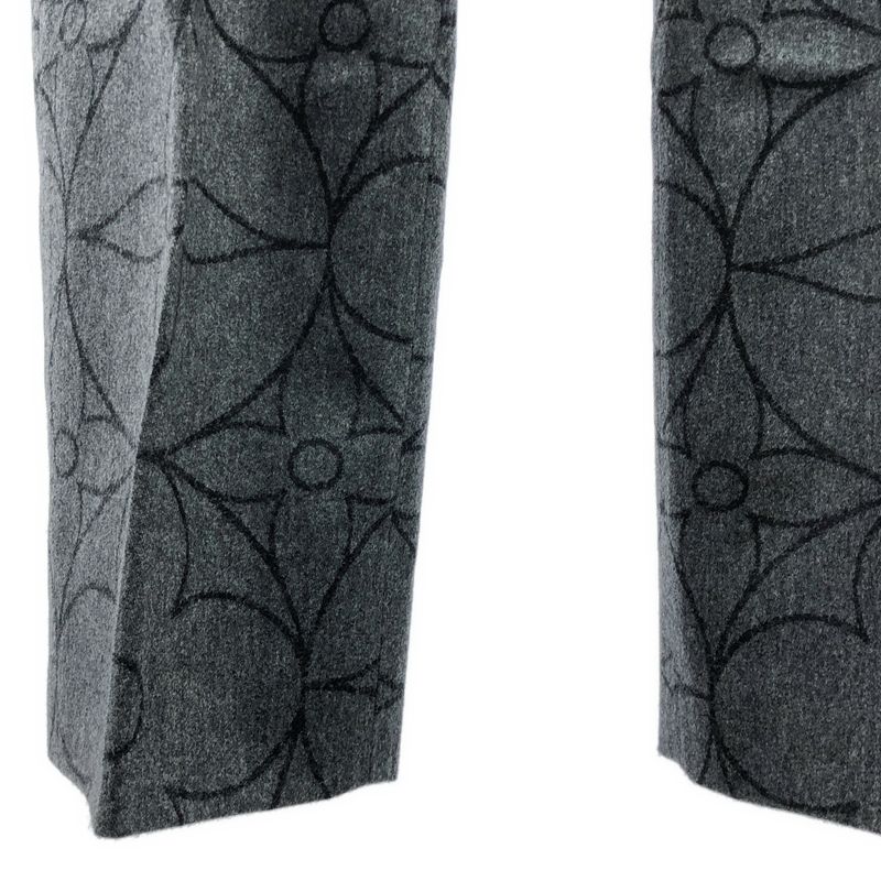 Louis Vuitton Wool Monogram Logo Leather Patch Waist Pants 44 Gray Black