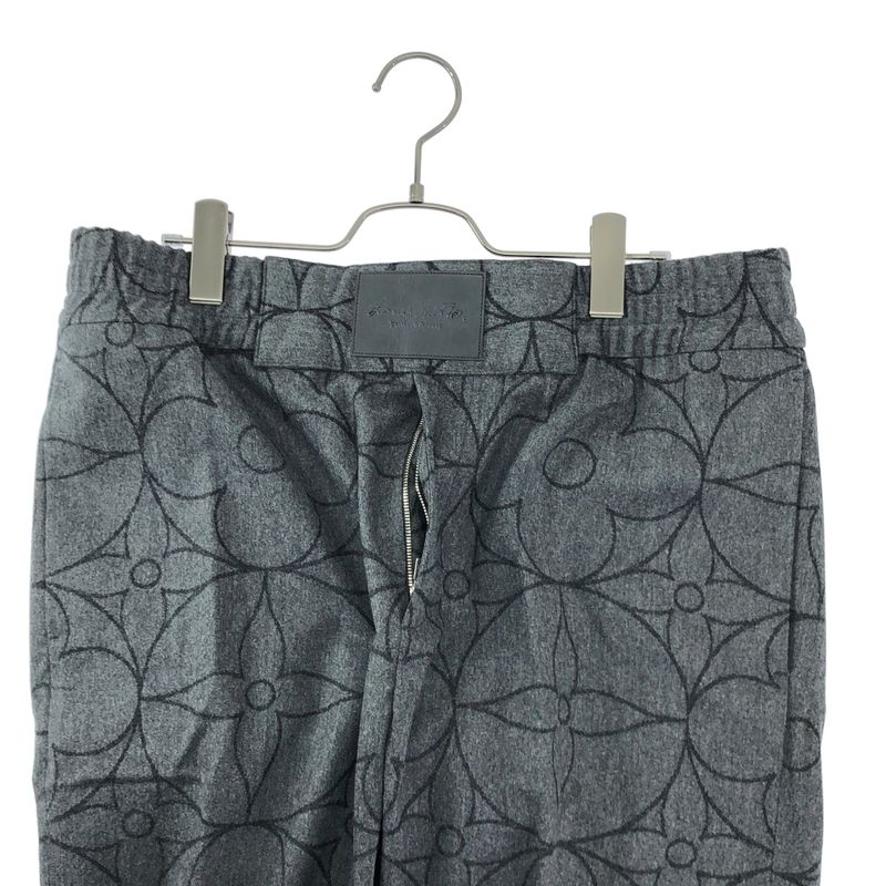 Louis Vuitton Wool Monogram Logo Leather Patch Waist Pants 44 Gray Black