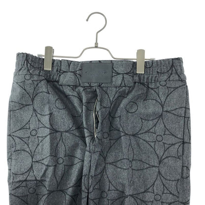 Louis Vuitton Wool Monogram Logo Leather Patch Waist Pants 44 Gray Black
