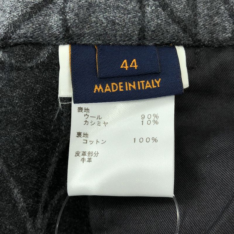 Louis Vuitton Wool Monogram Logo Leather Patch Waist Pants 44 Gray Black