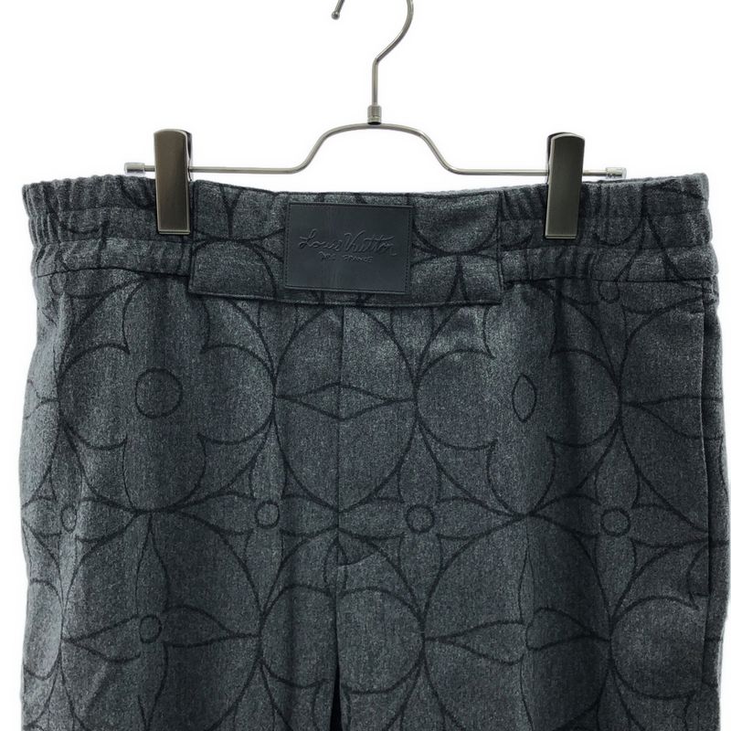 Louis Vuitton Wool Monogram Logo Leather Patch Waist Pants 44 Gray Black