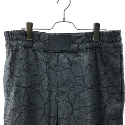 Louis Vuitton Wool Monogram Logo Leather Patch Waist Pants 44 Gray Black
