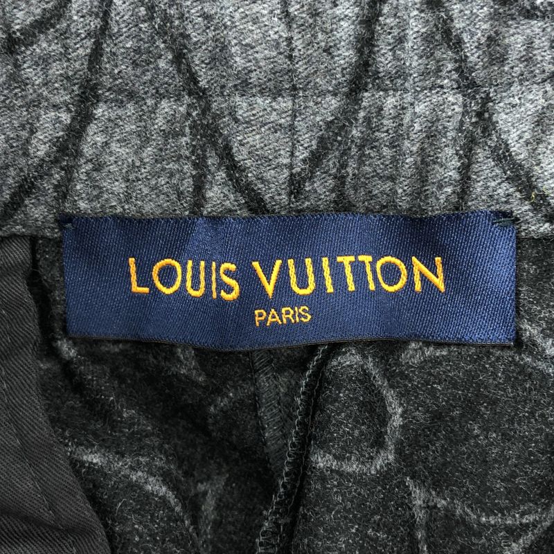 Louis Vuitton Wool Monogram Logo Leather Patch Waist Pants 44 Gray Black