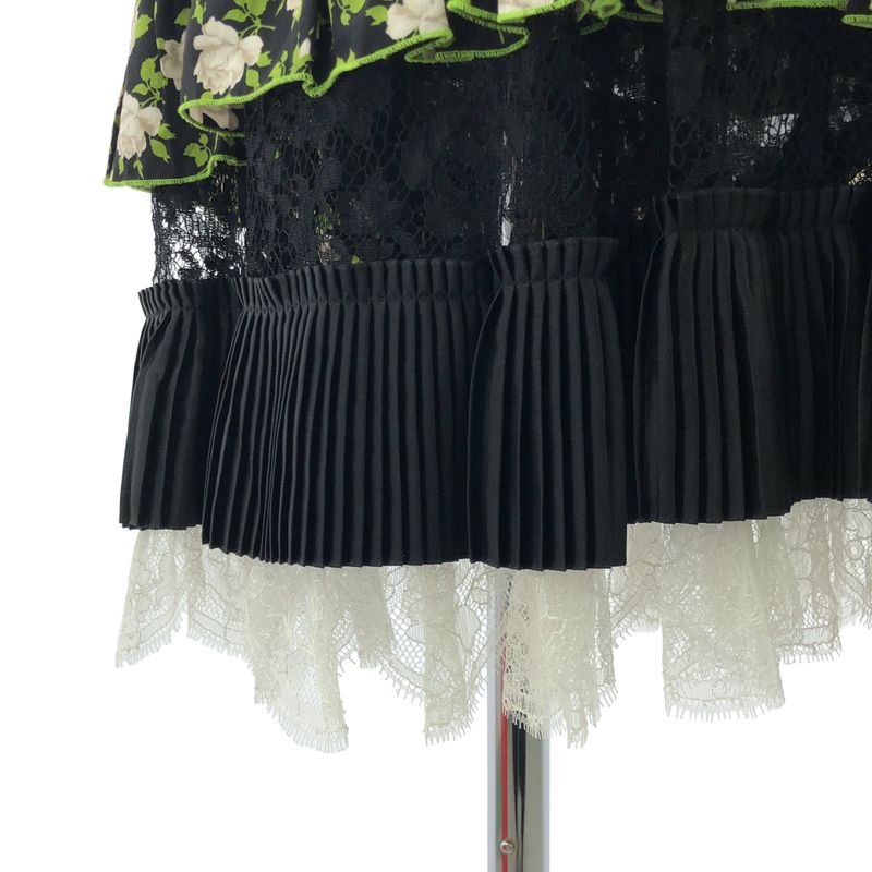 Dolce & Gabbana Silk Lace Contrast Flower Print Skirt 36 Black White