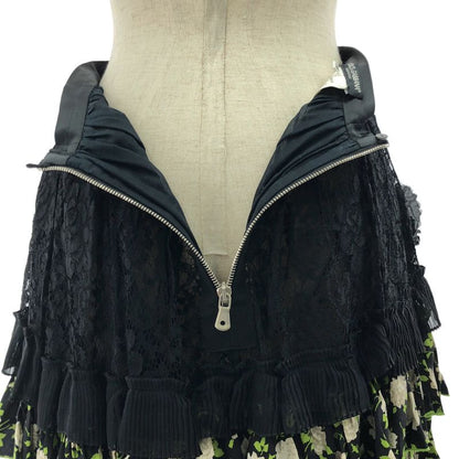 Dolce & Gabbana Silk Lace Contrast Flower Print Skirt 36 Black White