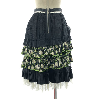 Dolce & Gabbana Silk Lace Contrast Flower Print Skirt 36 Black White