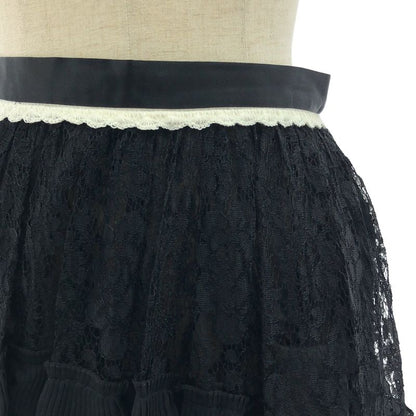 Dolce & Gabbana Silk Lace Contrast Flower Print Skirt 36 Black White