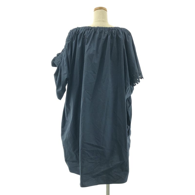 Fendi Asymmetric Poplin Ribbon Dress 38 Navy