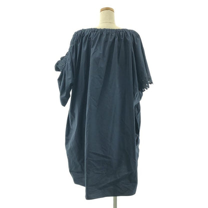 Fendi Asymmetric Poplin Ribbon Dress 38 Navy