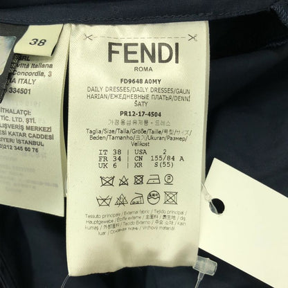 Fendi Asymmetric Poplin Ribbon Dress 38 Navy