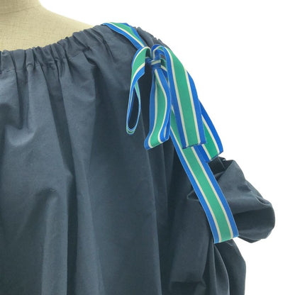 Fendi Asymmetric Poplin Ribbon Dress 38 Navy