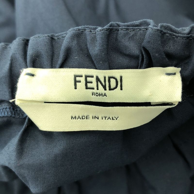 Fendi Asymmetric Poplin Ribbon Dress 38 Navy