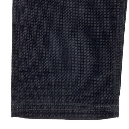 Fendi All Over Pattern Zucca Logo Leather Patch Velour Trousers Pants 36 Dark Navy