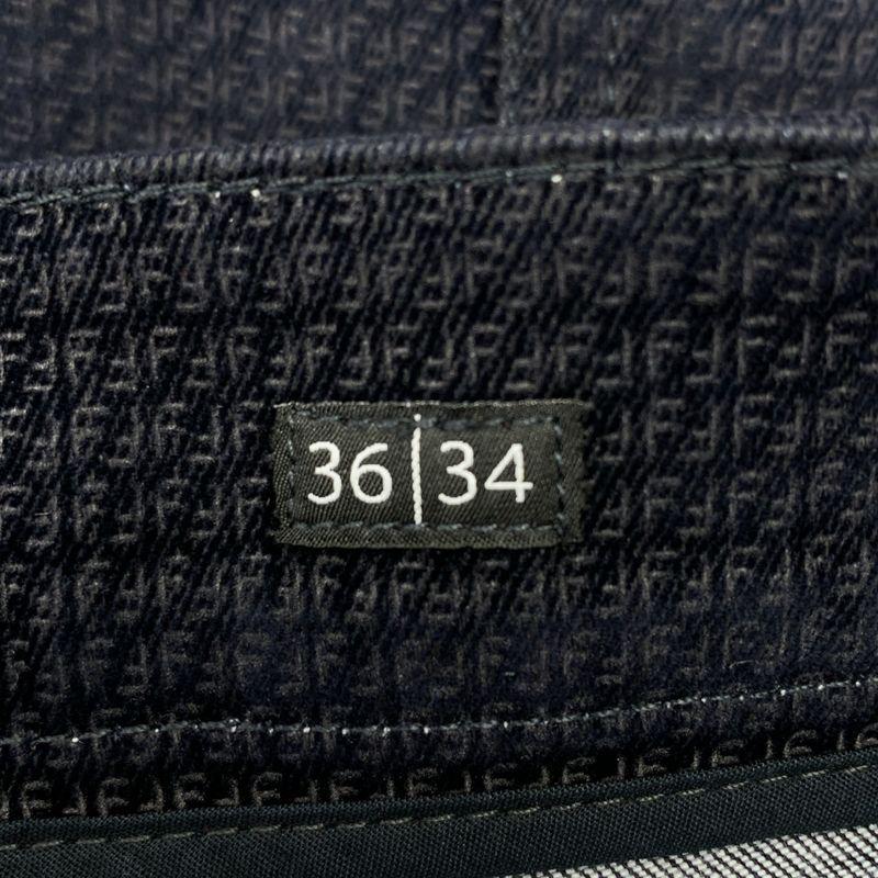 Fendi All Over Pattern Zucca Logo Leather Patch Velour Trousers Pants 36 Dark Navy