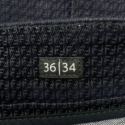 Fendi All Over Pattern Zucca Logo Leather Patch Velour Trousers Pants 36 Dark Navy