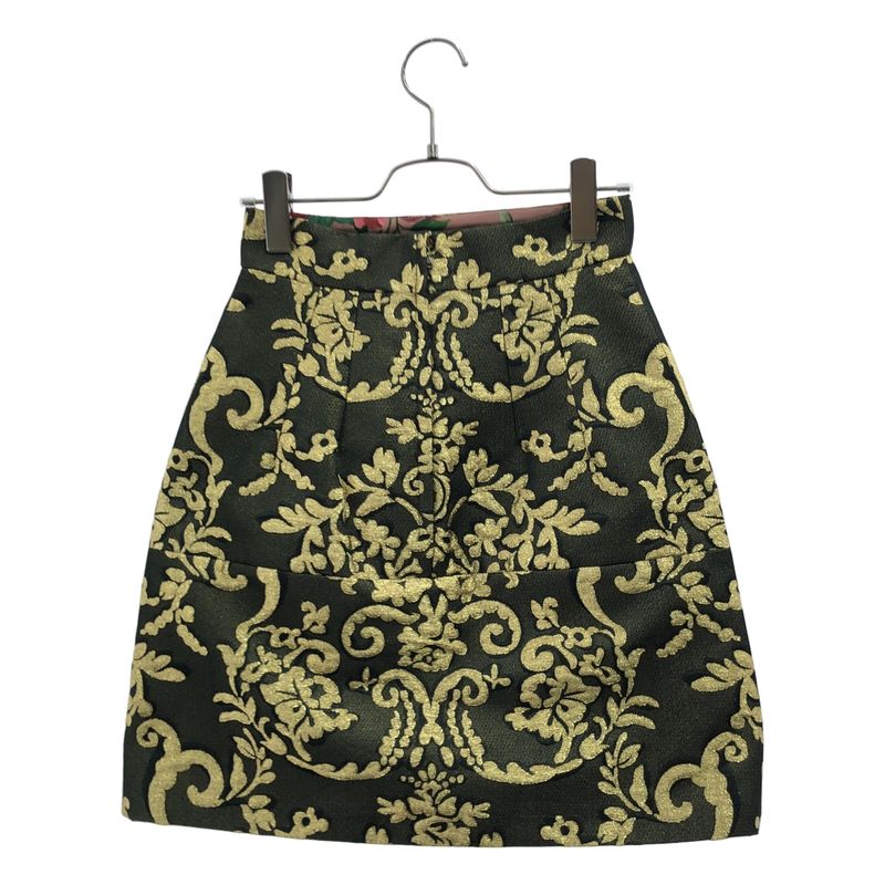 Dolce & Gabbana Double Bijoux Button Jacquard Skirt 36 Black Gold