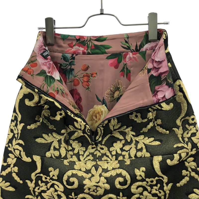 Dolce & Gabbana Double Bijoux Button Jacquard Skirt 36 Black Gold