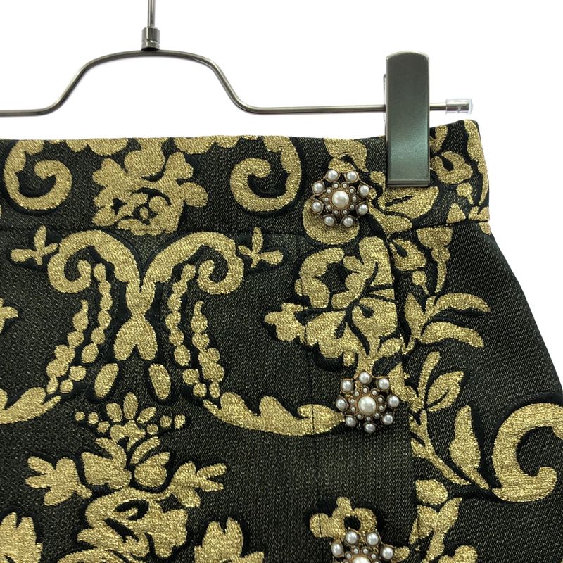 Dolce & Gabbana Double Bijoux Button Jacquard Skirt 36 Black Gold