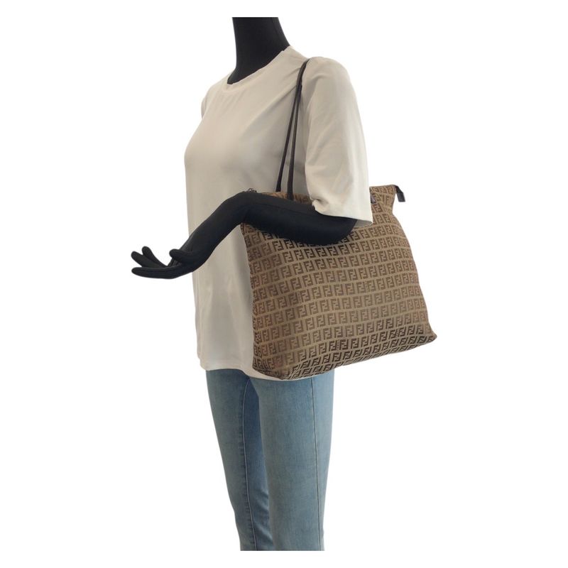 Fendi Zucca Brown Gunmetal Canvas Leather Tote Shoulder Bag