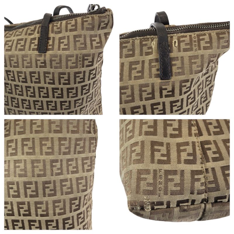 Fendi Zucca Brown Gunmetal Canvas Leather Tote Shoulder Bag