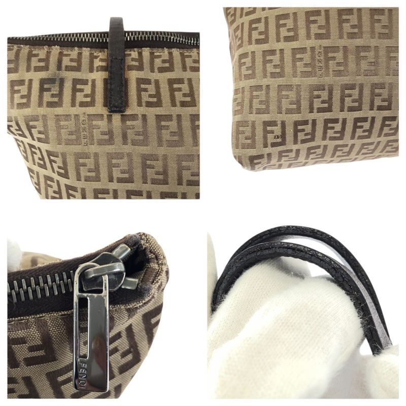 Fendi Zucca Brown Gunmetal Canvas Leather Tote Shoulder Bag