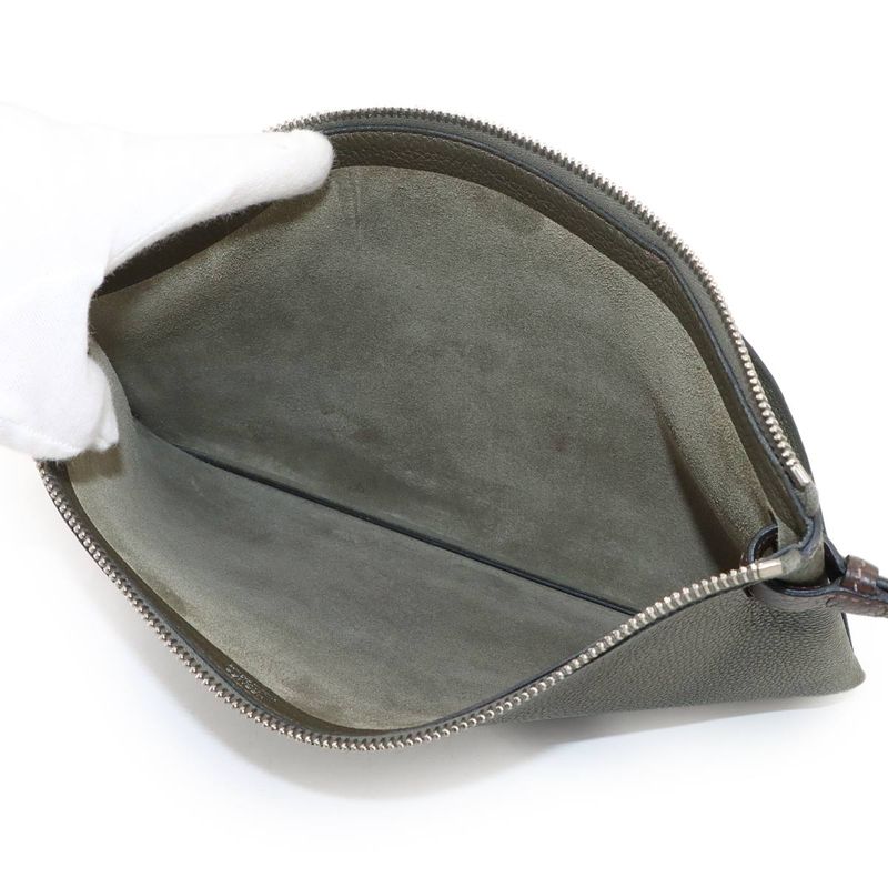 Hermes Cabas Vertiges 30 Clutch Togo Verde Gris Ebene