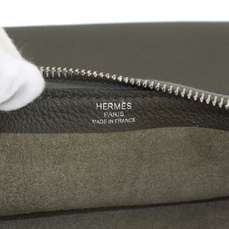 Hermes Cabas Vertiges 30 Clutch Togo Verde Gris Ebene