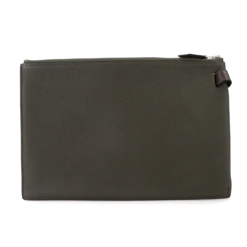 Hermes Cabas Vertiges 30 Clutch Togo Verde Gris Ebene