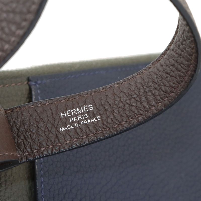 Hermes Cabas Vertiges 30 Clutch Togo Verde Gris Ebene