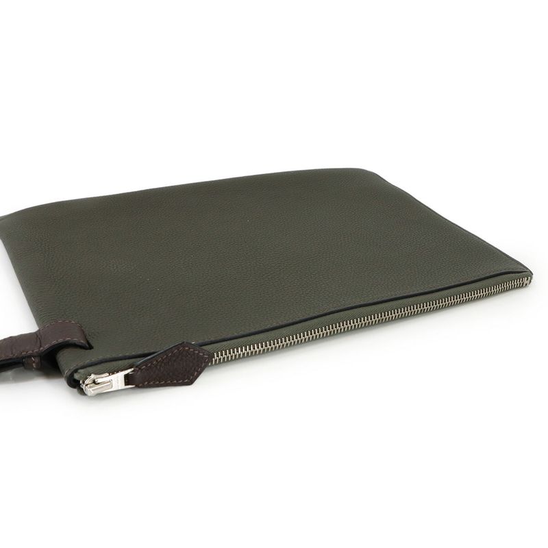 Hermes Cabas Vertiges 30 Clutch Togo Verde Gris Ebene