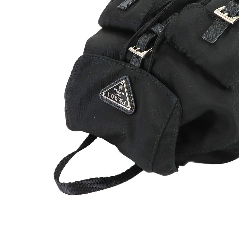 Prada Round Shoulder Pouch Nylon Black Silver