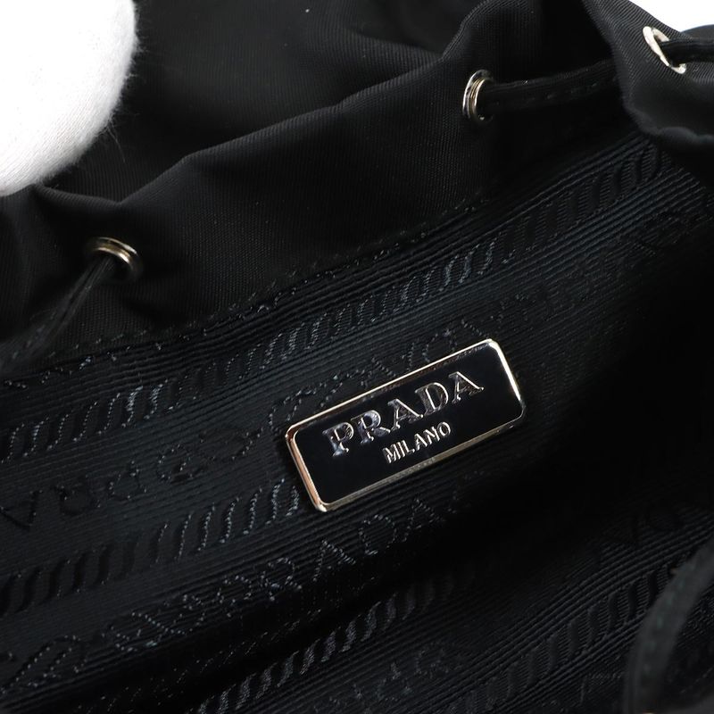Prada Round Shoulder Pouch Nylon Black Silver