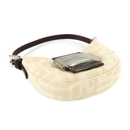 Fendi Zucca Mini Croissant Pouch Canvas Leather Beige Brown