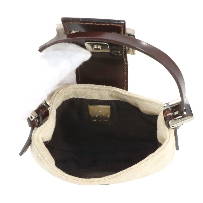 Fendi Zucca Mini Croissant Pouch Canvas Leather Beige Brown