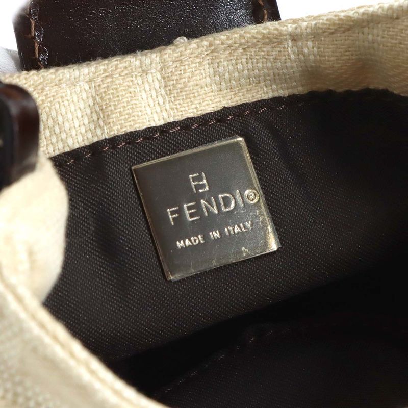 Fendi Zucca Mini Croissant Pouch Canvas Leather Beige Brown