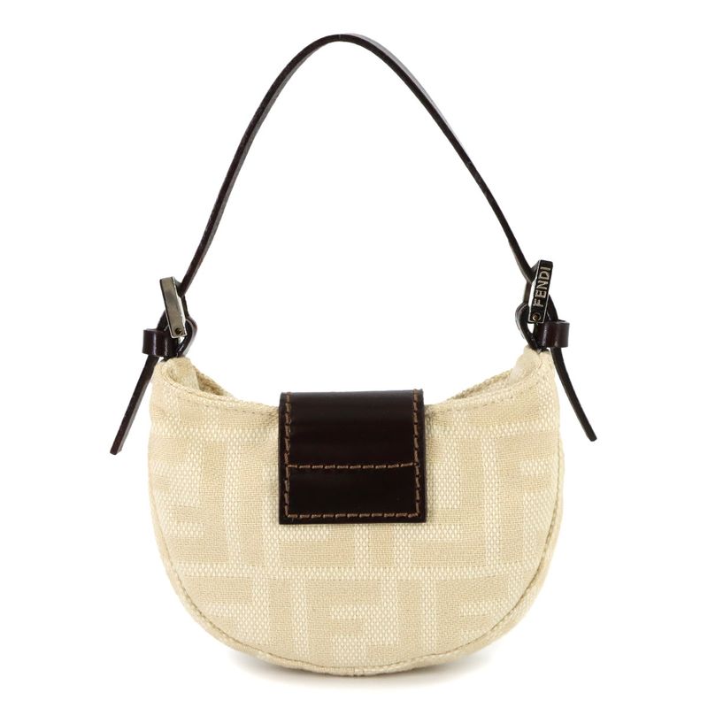 Fendi Zucca Mini Croissant Pouch Canvas Leather Beige Brown