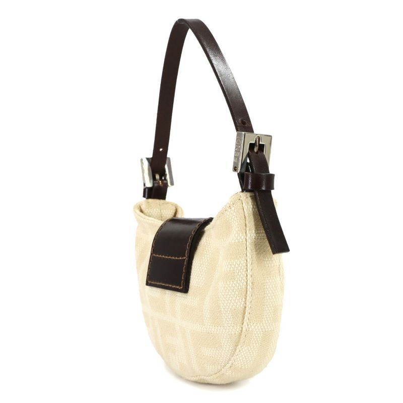 Fendi Zucca Mini Croissant Pouch Canvas Leather Beige Brown