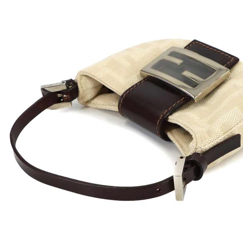 Fendi Zucca Mini Croissant Pouch Canvas Leather Beige Brown