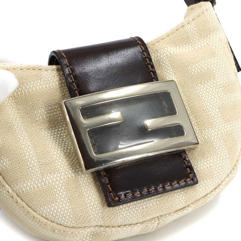 Fendi Zucca Mini Croissant Pouch Canvas Leather Beige Brown