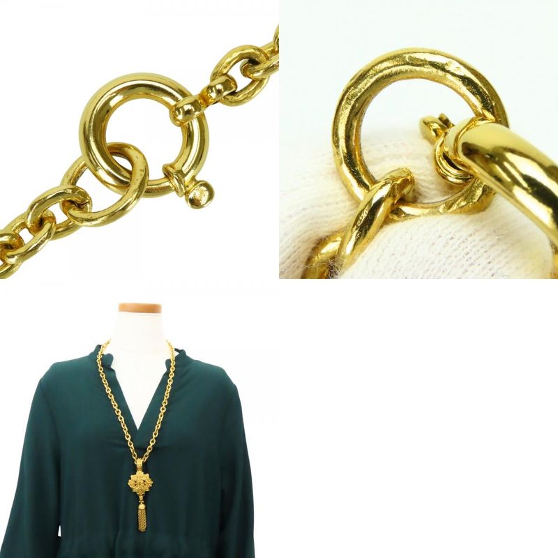 Chanel Necklace CC Logo Fringe Metal Gold Plated Long
