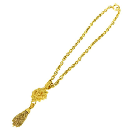 Chanel Necklace CC Logo Fringe Metal Gold Plated Long