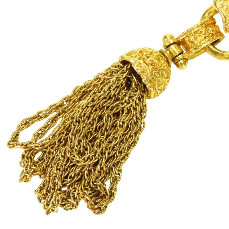 Chanel Necklace CC Logo Fringe Metal Gold Plated Long