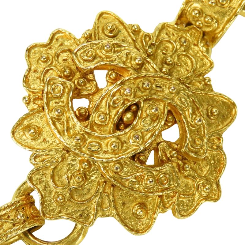 Chanel Necklace CC Logo Fringe Metal Gold Plated Long