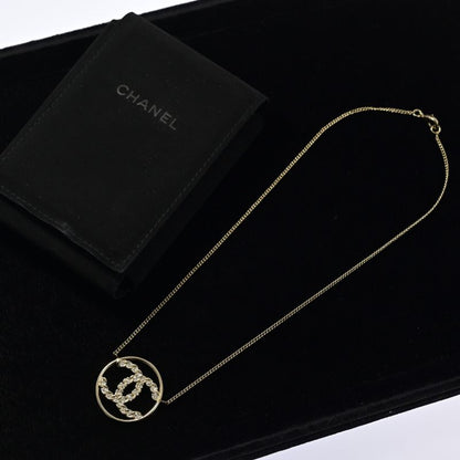 Chanel CC Logo Rhinestone Costume Necklace Pendant Alloy