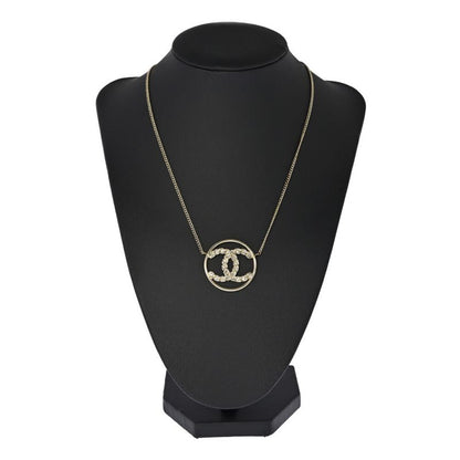 Chanel CC Logo Rhinestone Costume Necklace Pendant Alloy