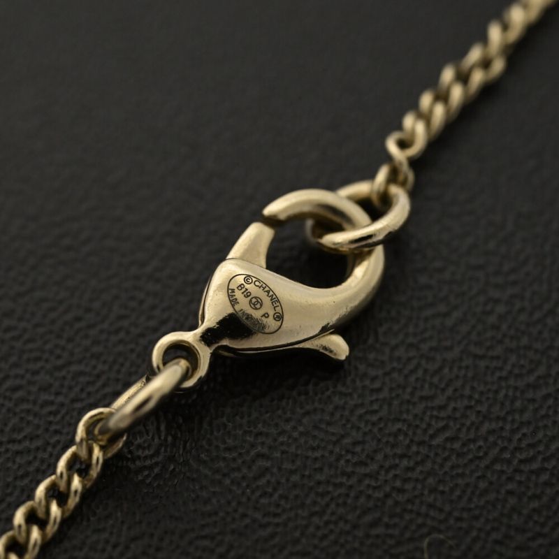 Chanel CC Logo Rhinestone Costume Necklace Pendant Alloy