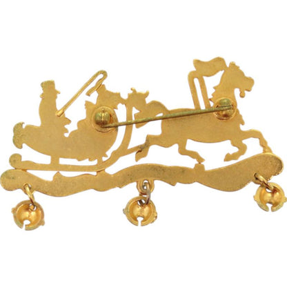 Hermes Christmas Reindeer Santa Cloisonne Metal Gold Brooch Red